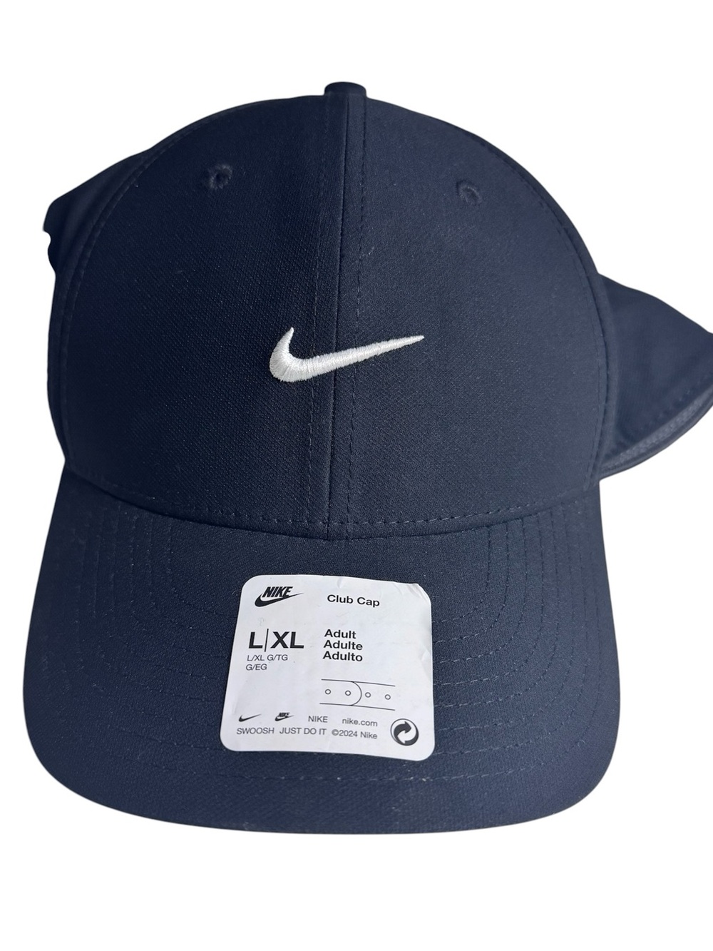 Nike Dri-FIT Club Cap L/XL Black White Swoosh Snapback Hat New With small Defect